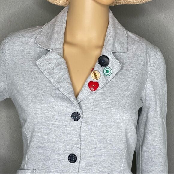 Levi’s Distressed Cotton Blazer Jacket Gray With Colorful Button Detail Sz Small - Picture 2 of 15